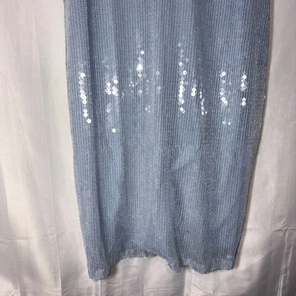 Crystal Doll Light Blue Sequin Mesh V-Neck Tie Back Cocktail Dress XL NWOT - Picture 3 of 9